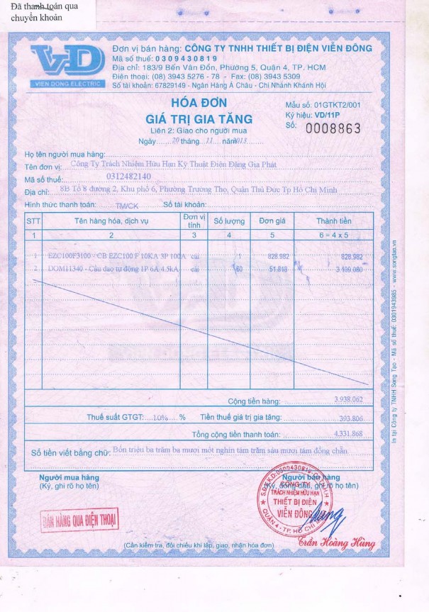 Kế toán tiêu thụ và xác định kết quả kinh doanh tại Công ty TNHH Kỹ thuật điện Đặng Gia Phát 11 3