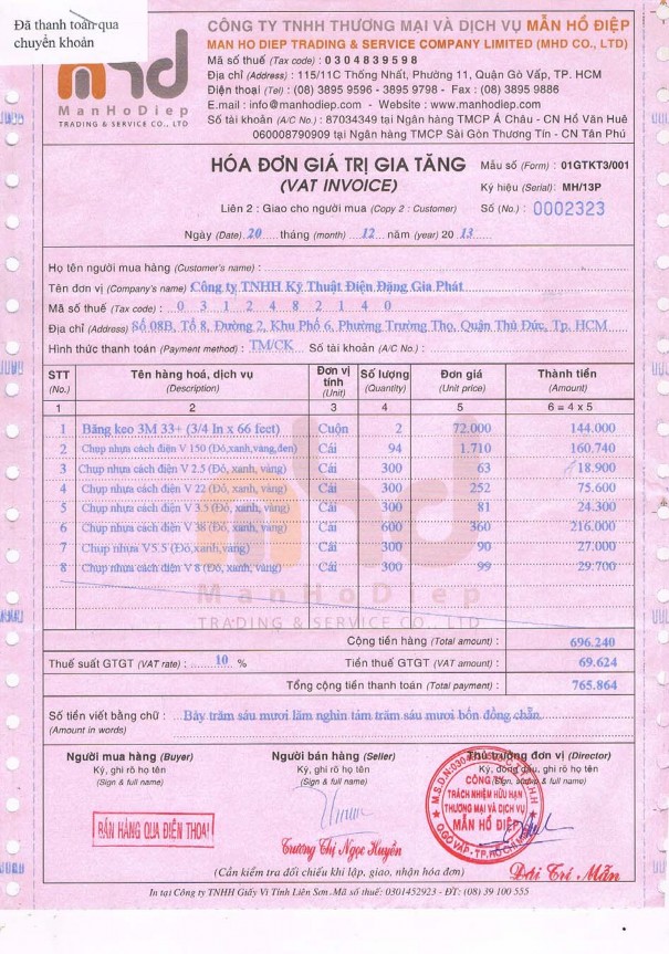 Kế toán tiêu thụ và xác định kết quả kinh doanh tại Công ty TNHH Kỹ thuật điện Đặng Gia Phát 11 4