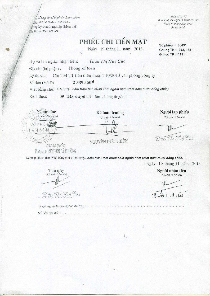 Kế toán vốn bằng tiền và nợ phải thu tại Công ty cổ phần Lam Sơn 10 2