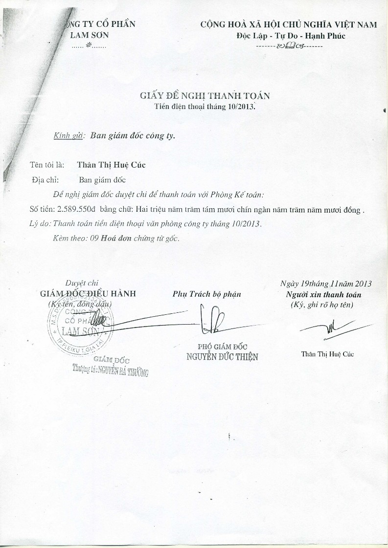 Kế toán vốn bằng tiền và nợ phải thu tại Công ty cổ phần Lam Sơn 10 3