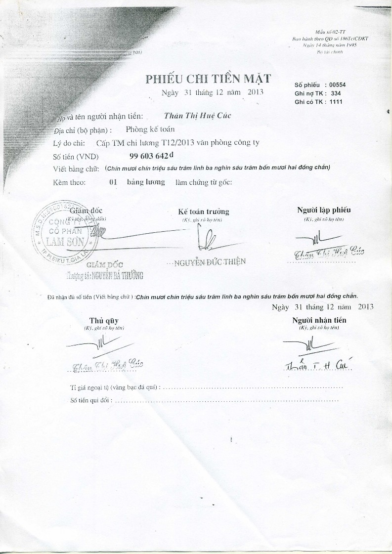 Kế toán vốn bằng tiền và nợ phải thu tại Công ty cổ phần Lam Sơn 10 6