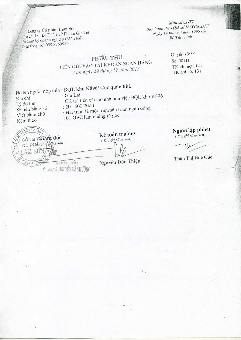 Kế toán vốn bằng tiền và nợ phải thu tại Công ty cổ phần Lam Sơn 11 4