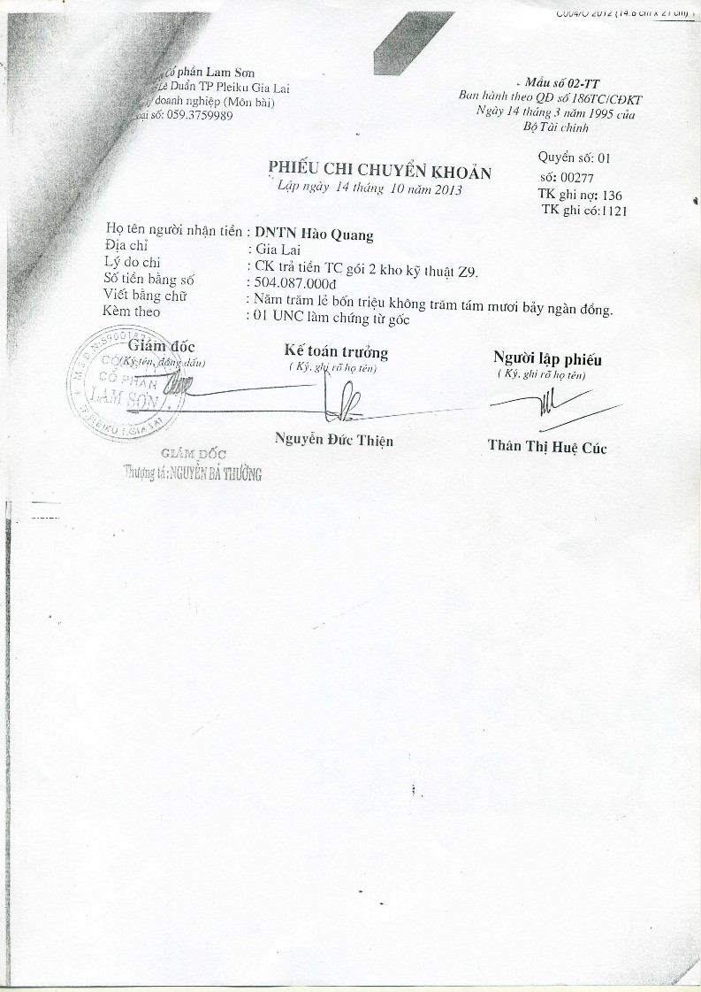 Kế toán vốn bằng tiền và nợ phải thu tại Công ty cổ phần Lam Sơn 11 6