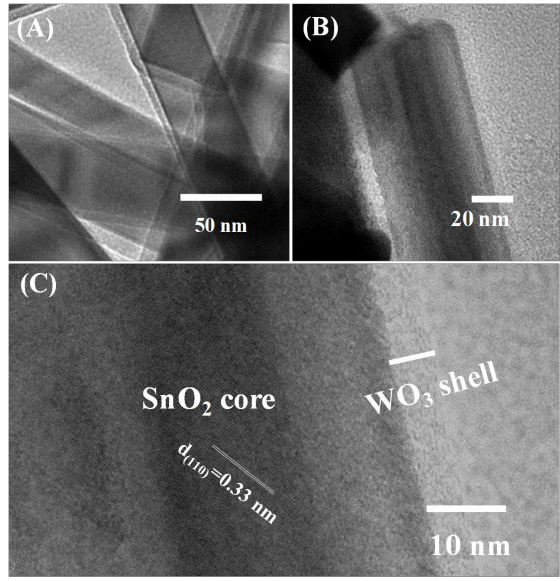 Ảnh TEM của các cảm biến dây nano SnO 2 phủ lớp nano WO 3 Kết quả thu được 4