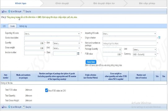 Hình 2 7 Giao diện khai báo cụ thể từng mặt hàng của lô hàng Ở ô Exporting 6
