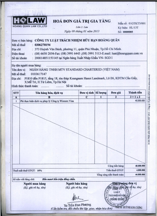 Hoàn thiện công tác hạch toán kế toán doanh thu và chi phí tại Công ty luật TNHH Hoàng Quân 12 3