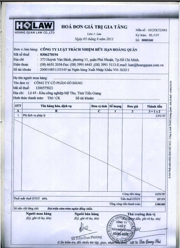 Hoàn thiện công tác hạch toán kế toán doanh thu và chi phí tại Công ty luật TNHH Hoàng Quân 12 7
