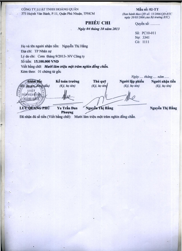 Hoàn thiện công tác hạch toán kế toán doanh thu và chi phí tại Công ty luật TNHH Hoàng Quân 13 7