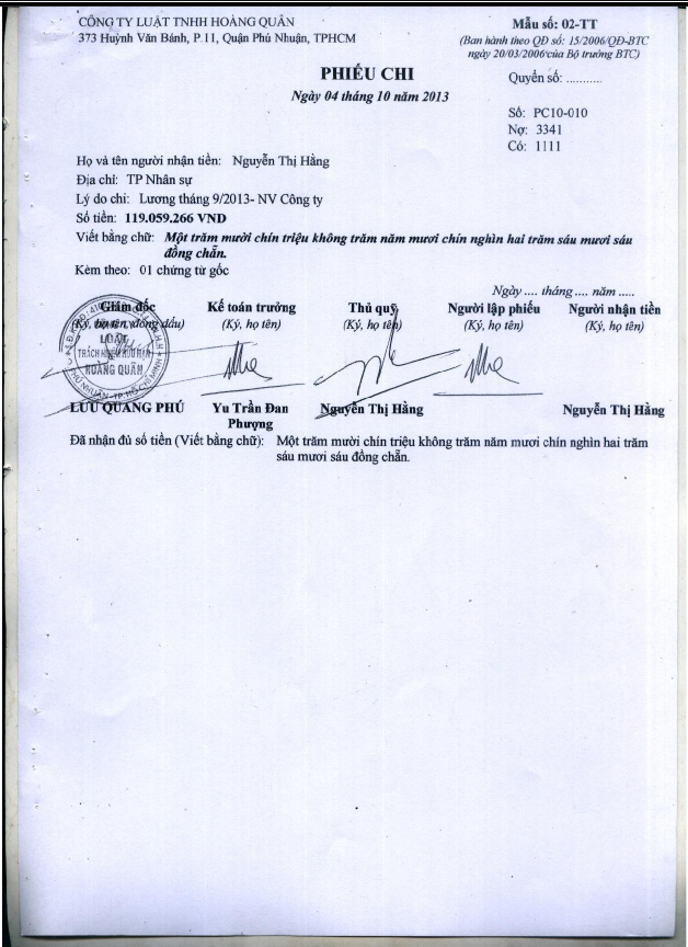 Hoàn thiện công tác hạch toán kế toán doanh thu và chi phí tại Công ty luật TNHH Hoàng Quân 13 8