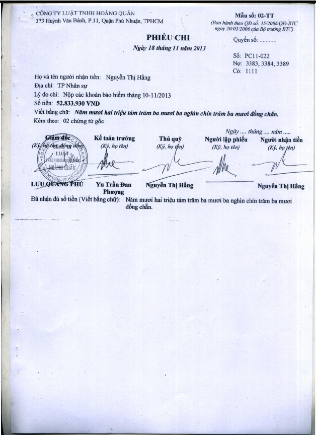 Hoàn thiện công tác hạch toán kế toán doanh thu và chi phí tại Công ty luật TNHH Hoàng Quân 14 2