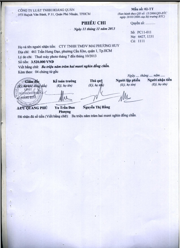 Hoàn thiện công tác hạch toán kế toán doanh thu và chi phí tại Công ty luật TNHH Hoàng Quân 14 7