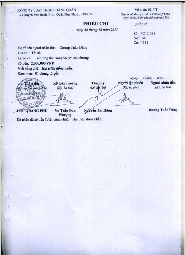 Hoàn thiện công tác hạch toán kế toán doanh thu và chi phí tại Công ty luật TNHH Hoàng Quân 15 4