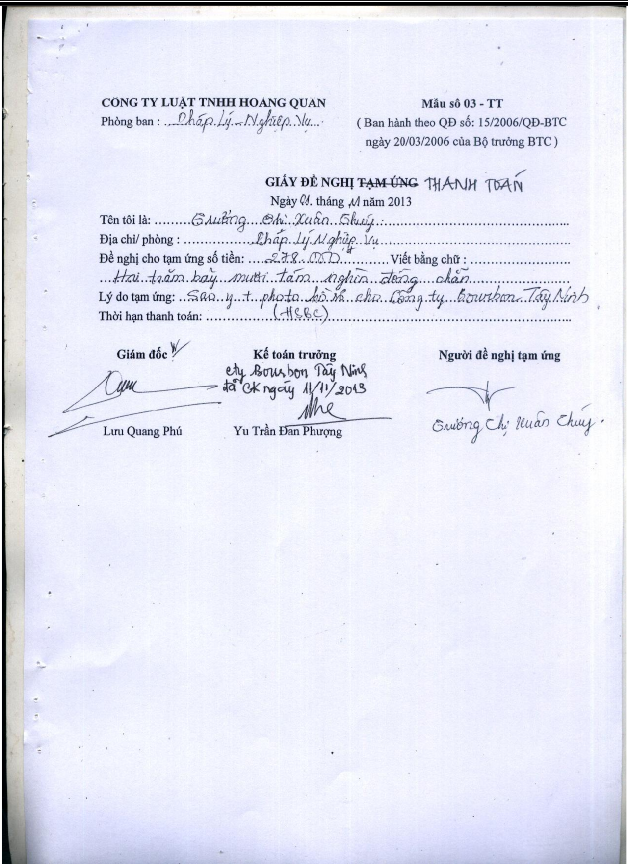 Hoàn thiện công tác hạch toán kế toán doanh thu và chi phí tại Công ty luật TNHH Hoàng Quân 15 7