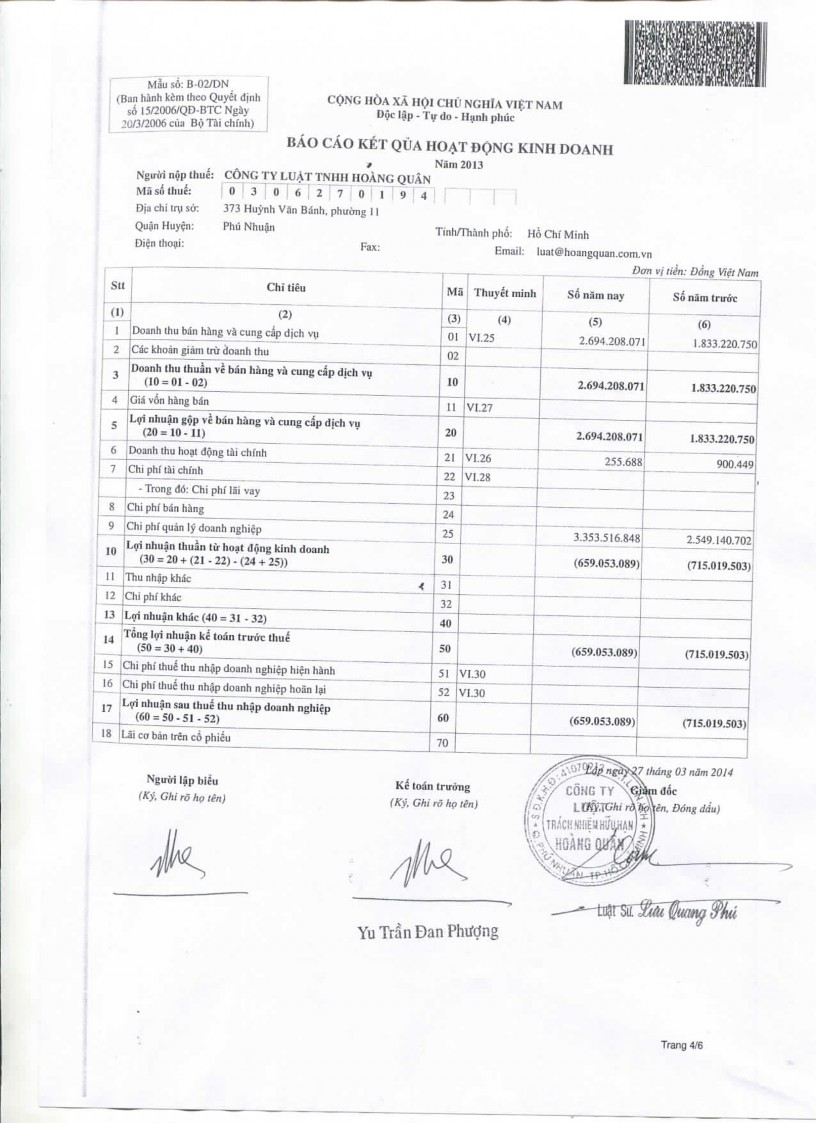 Hoàn thiện công tác hạch toán kế toán doanh thu và chi phí tại Công ty luật TNHH Hoàng Quân 16 7