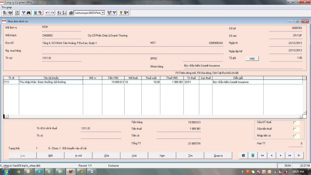 Nguồn Phòng kế toán Công ty CPM Phụ lục 09 Sổ cái tài khoản 711 trong phần 2