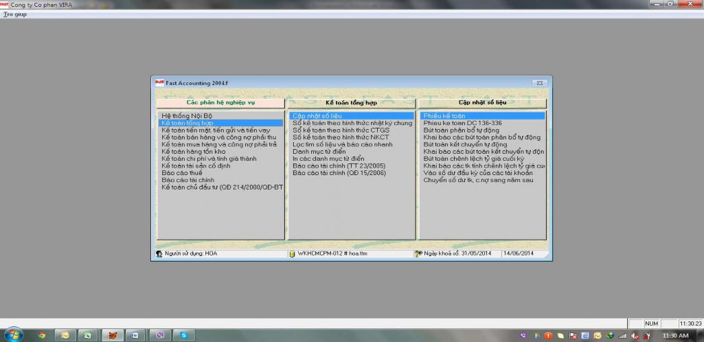 Sau khi chọn thời gian làm việc kế toán tiến hành nhập số liệu để lập 4
