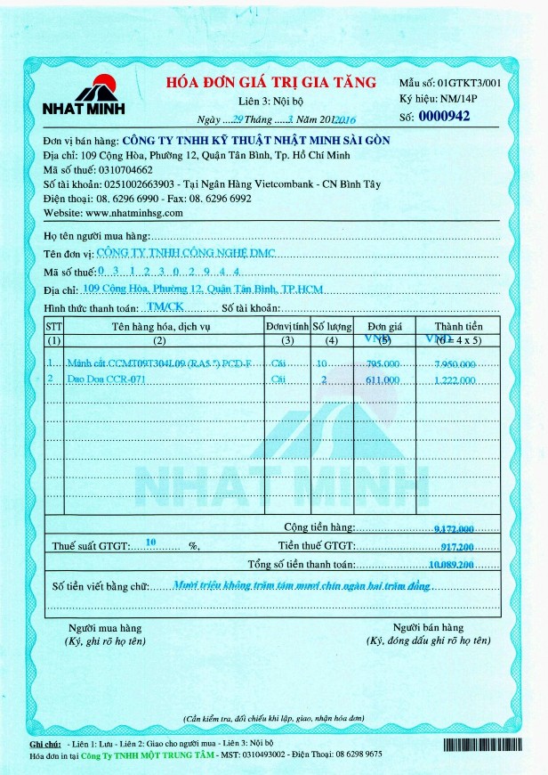 2 Hóa đơn GTGT đầu vào 1