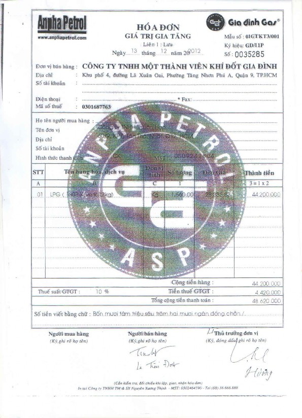 Tài chính Báo Cáo Lưu Chuyển Tiền Tệ của Công Ty TNHH MTV Khí Đốt Gia Đình 1