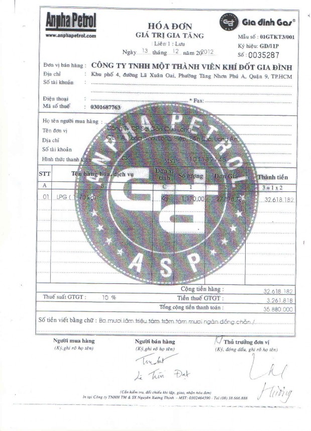 Tài chính Báo Cáo Lưu Chuyển Tiền Tệ của Công Ty TNHH MTV Khí Đốt Gia Đình 3