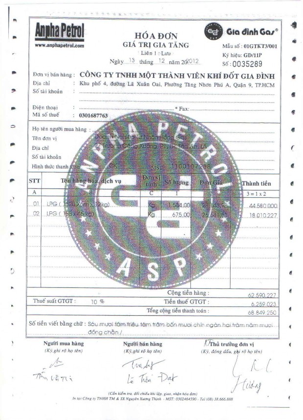 Kế toán thu nhập chi phí và xác định kết quả kinh doanh tại Công ty TNHH MTV Khí đốt gia đình 12 2