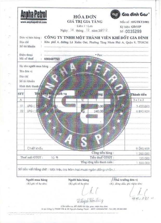 Kế toán thu nhập chi phí và xác định kết quả kinh doanh tại Công ty TNHH MTV Khí đốt gia đình 13 6