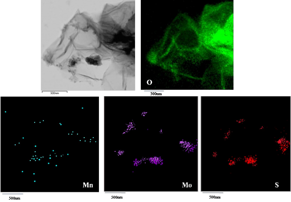 Hình 3 38 Ảnh mapping của các nguyên tố Mn Mo S và O của mẫu vật liệu 3 Mn 6