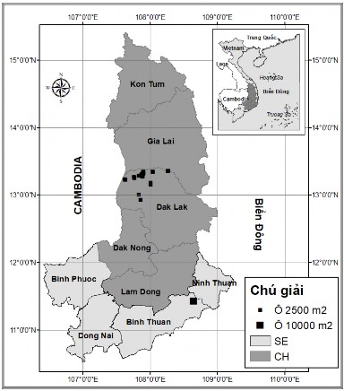 Hình 2 1 Bản đồ phân bố các ô mẫu nghiên cứu trong rừng khộp ở Tây Nguyên 1