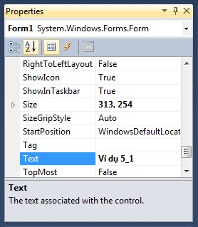 Hình 4 6 Cửa sổ Properties của Form1 Nếu cửa sổ Properties không xuất hiện thì 5