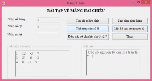 Hình 4 58 Kết quả chạy chương trình bài tập mẫu về mảng hai chiều Bài 4 11 4