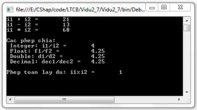 Hình 2 3 Kết quả chương trình ví dụ 2 7 2 4 4 Các phép toán quan hệ và logic 4