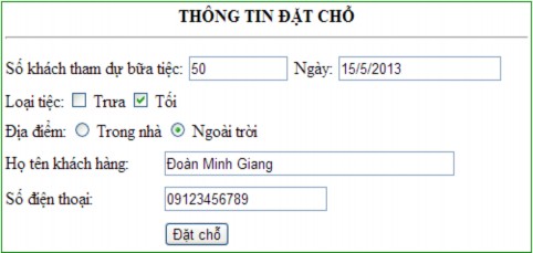 Khi người dùng click vào nút Đặt chỗ thì hiển thị lại thông tin theo 15