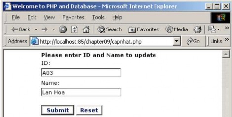 Hình 3 2 Thực thi trang cập nhật dữ liệu Sau khi người sử dụng nhấn nút 1