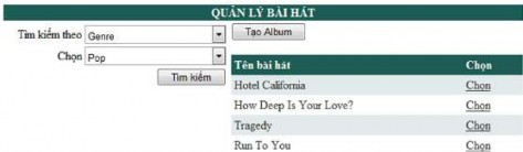 Giao diện trang SongManaging php Minh họa cách thao tác trên trang SongManaging php 5