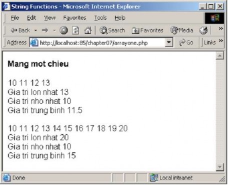 Hình 2 5 Kết quả khi triệu gọi trang arrayone php Ta cũng có thể sử dụng khai 2