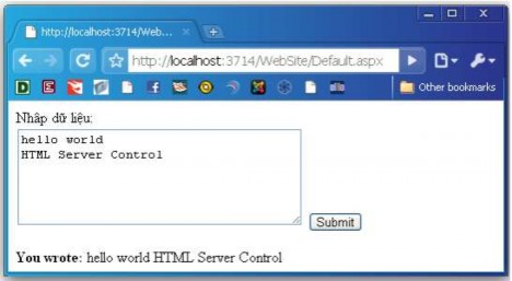 Hình 3 23 Minh họa sử dụng điều khiển HtmlTextArea b ASP NET Server Control Cũng 3
