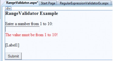 Hình 3 43 Giao diện trang RangeValidator aspx Kết quả thực thi khi click nút lệnh 4