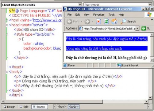 Hình 3 82 Sử dung bộ chọn thẻ d Định dạng bởi lớp Class Còn một cách 1