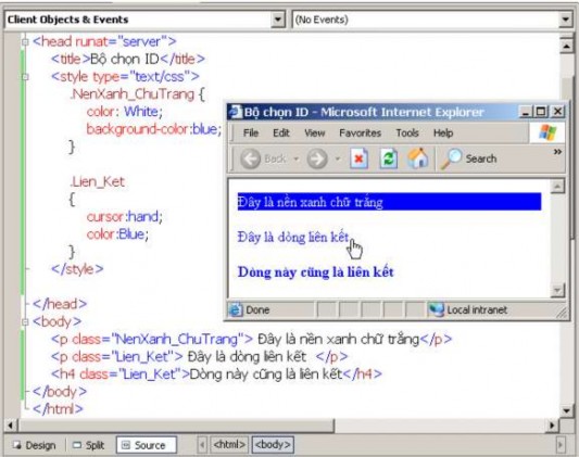 Hình 3 83 Sử dung bộ chọn class e Tổ chức lưu trữ Các định nghĩa về CSS có 2