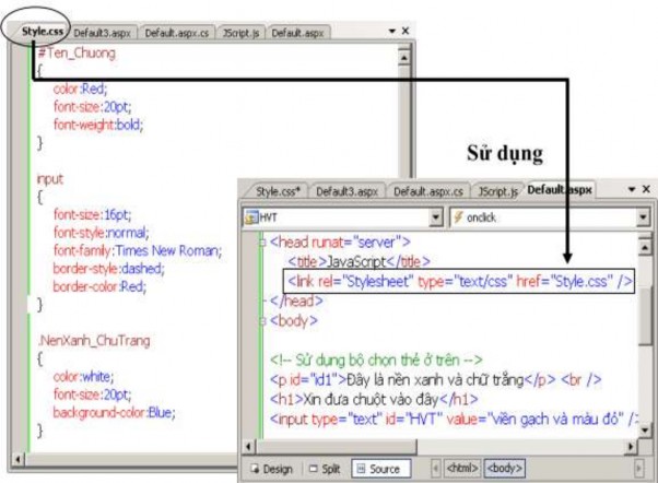 Hình 3 84 Nội dung tệp CSS và cách sử dụng tệp CSS trong file nguồn f Truy xuất 3