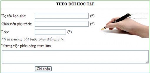 Khi người dùng click vào nút Ghi nhận thì kiểm tra giá trị của các 9