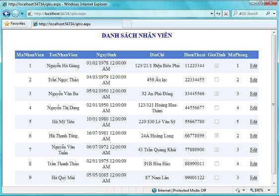 Giao diện trang qlnv aspx Giao diện trang qlpb aspx 2 Tạo một ứng dụng Web cơ bản 3