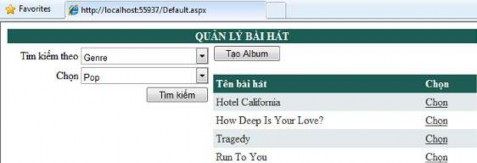 Giao diện trang SongManaging aspx Minh họa cách thao tác trên trang SongManaging aspx 5