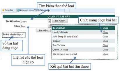 Minh họa cách thao tác trên trang SongManaging aspx Album aspx Cho phép user tạo album 6