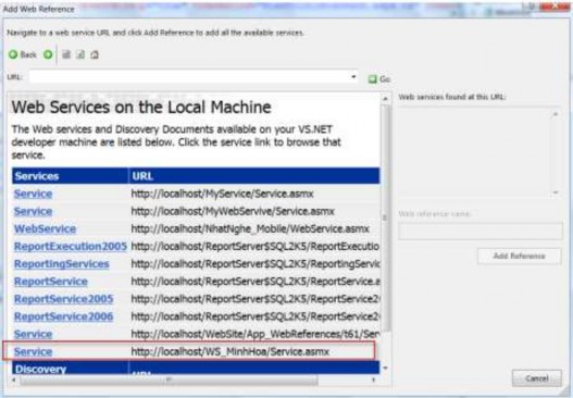 Hình 5 8 Chọn Web Services trên máy cục bộ Hình 5 9 Kiển tra Web Services Nhấn Add 4
