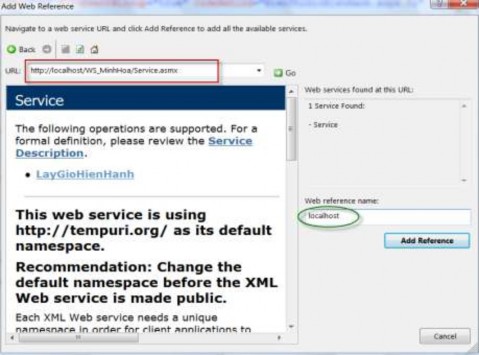 Hình 5 9 Kiển tra Web Services Nhấn Add Reference để thêm tham chiếu vào ứng dụng 5