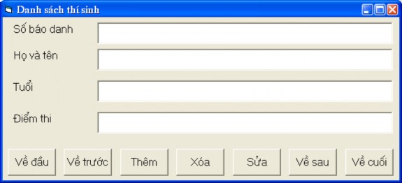 Yêu cầu Lập trình cho các nút lệnh để duyệt danh sách bổ sung sửa xóa 1