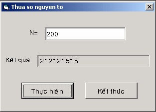 Số nguyên này ra thừa số nguyên tố Giao diện chương trình có thể như sau 6