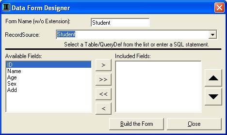 Hình 5 8 Hộp thoại Data Form Designer Bước 3 Chọn các trường sẽ thể hiện 8