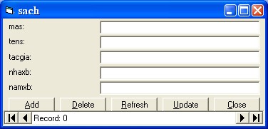 Gán lại giá trị thuộc tính Caption của form frmSach và các label ta thu được 6