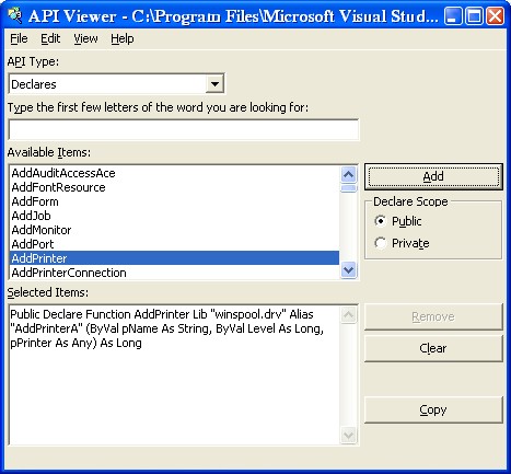 Hình 1 4 Cú pháp hàm AddPrinter trong cửa sổ API Viewer Tuy nhiên để có thông tin 4